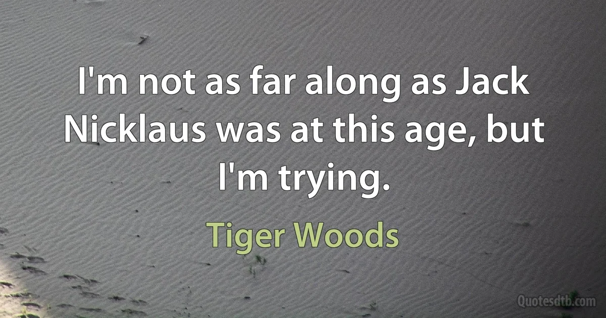 I'm not as far along as Jack Nicklaus was at this age, but I'm trying. (Tiger Woods)