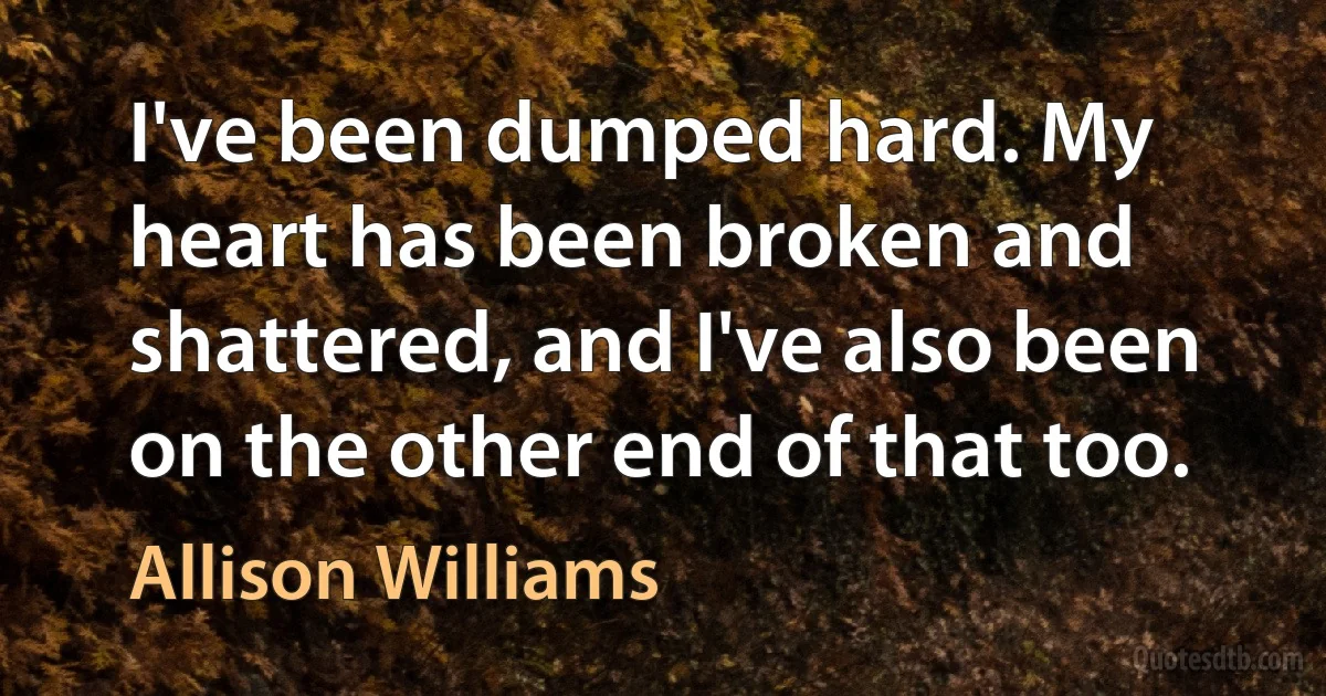 I've been dumped hard. My heart has been broken and shattered, and I've also been on the other end of that too. (Allison Williams)