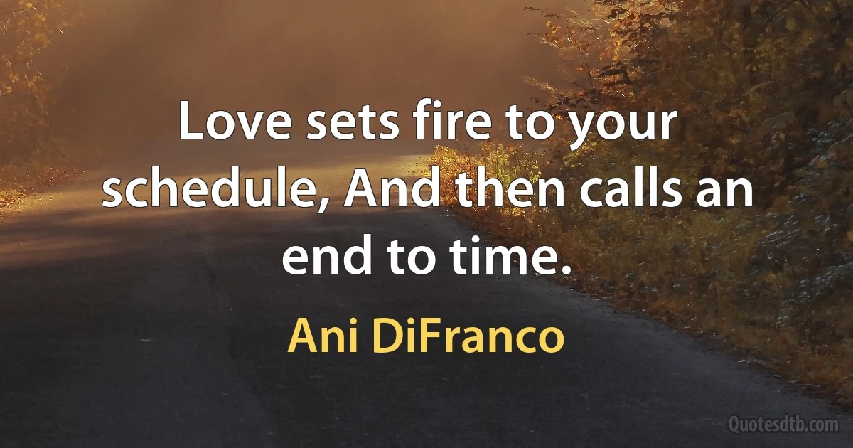 Love sets fire to your schedule, And then calls an end to time. (Ani DiFranco)