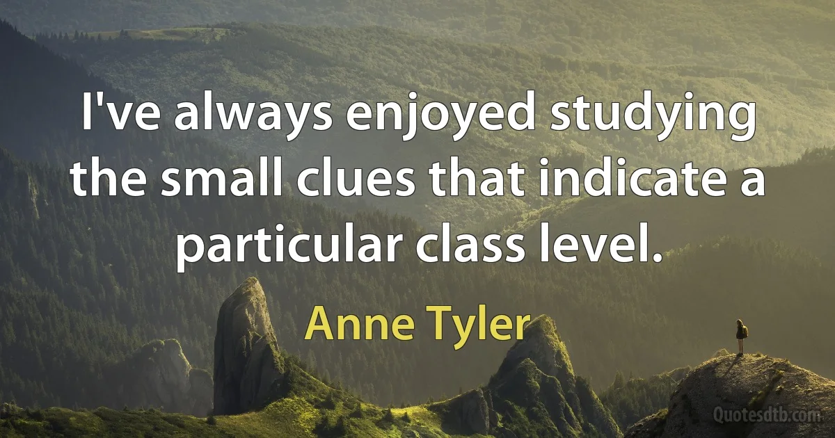 I've always enjoyed studying the small clues that indicate a particular class level. (Anne Tyler)