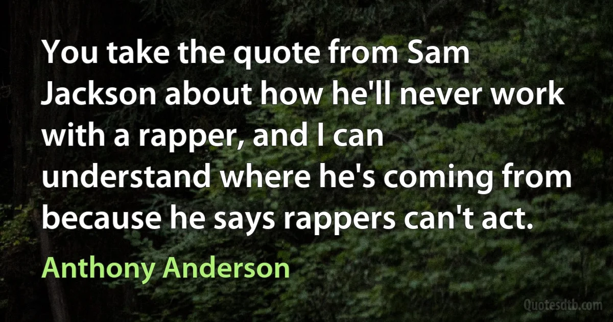 You take the quote from Sam Jackson about how he'll never work with a rapper, and I can understand where he's coming from because he says rappers can't act. (Anthony Anderson)