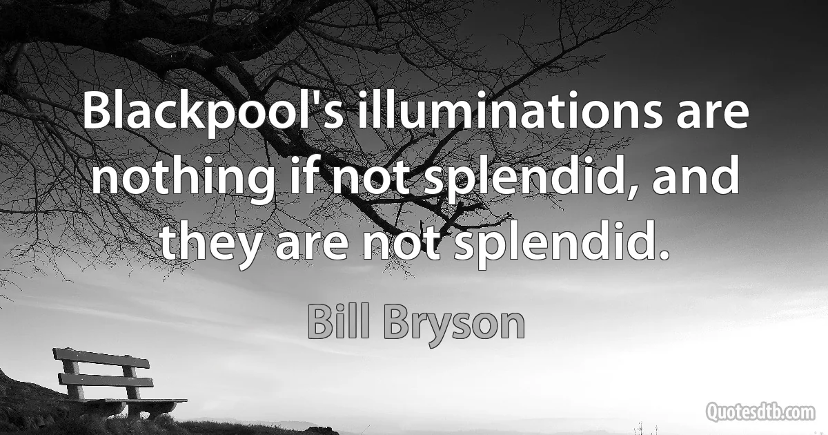 Blackpool's illuminations are nothing if not splendid, and they are not splendid. (Bill Bryson)