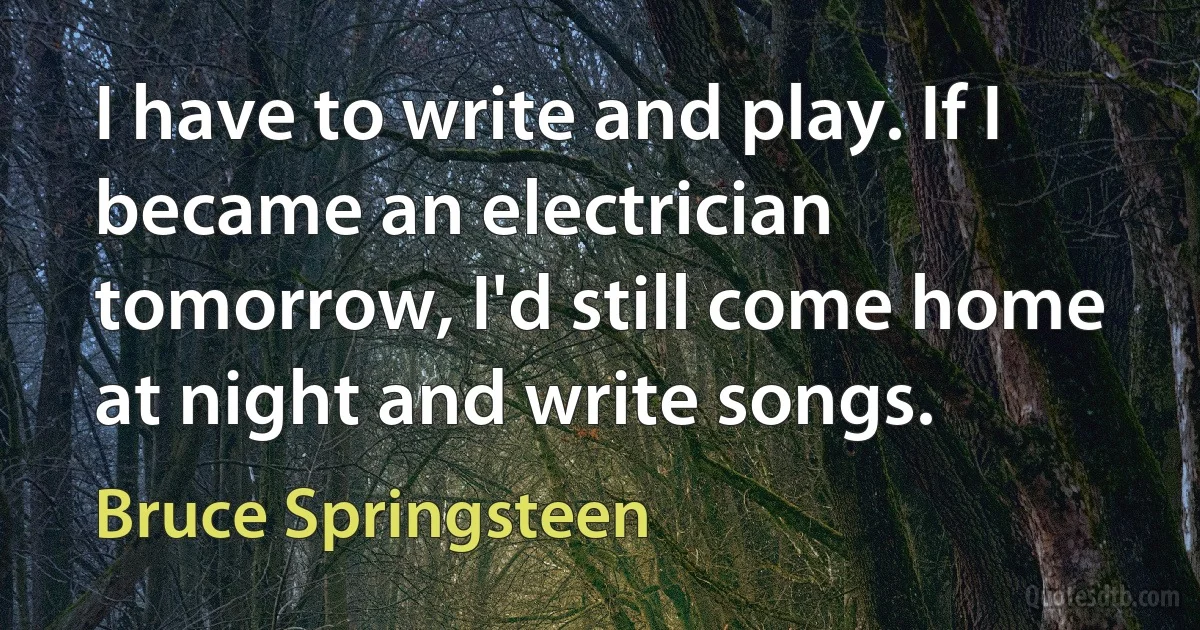 I have to write and play. If I became an electrician tomorrow, I'd still come home at night and write songs. (Bruce Springsteen)