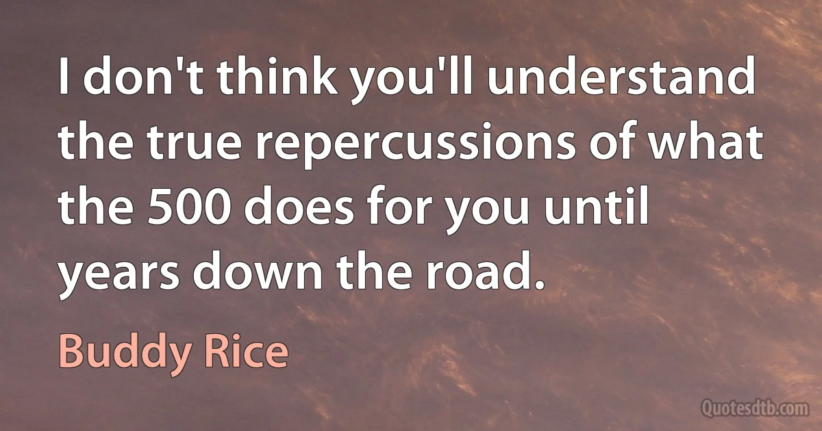 I don't think you'll understand the true repercussions of what the 500 does for you until years down the road. (Buddy Rice)