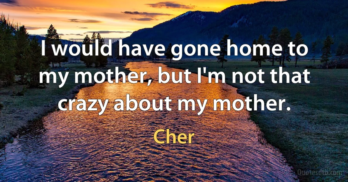 I would have gone home to my mother, but I'm not that crazy about my mother. (Cher)