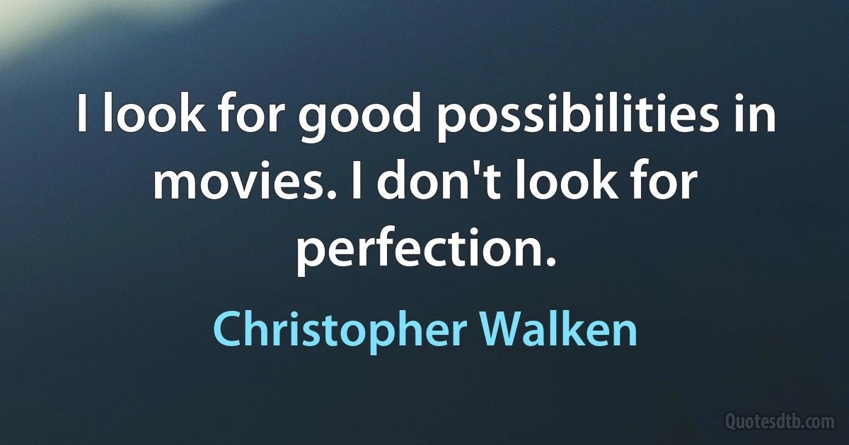 I look for good possibilities in movies. I don't look for perfection. (Christopher Walken)