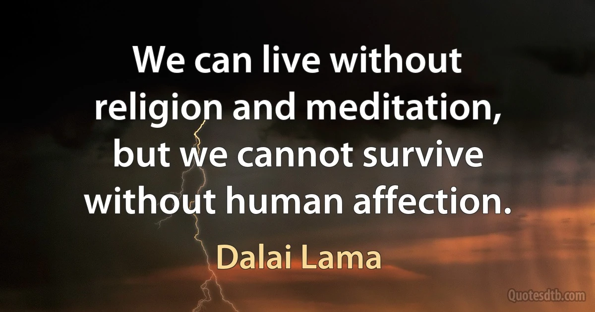 We can live without religion and meditation, but we cannot survive without human affection. (Dalai Lama)