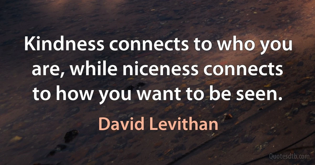 Kindness connects to who you are, while niceness connects to how you want to be seen. (David Levithan)