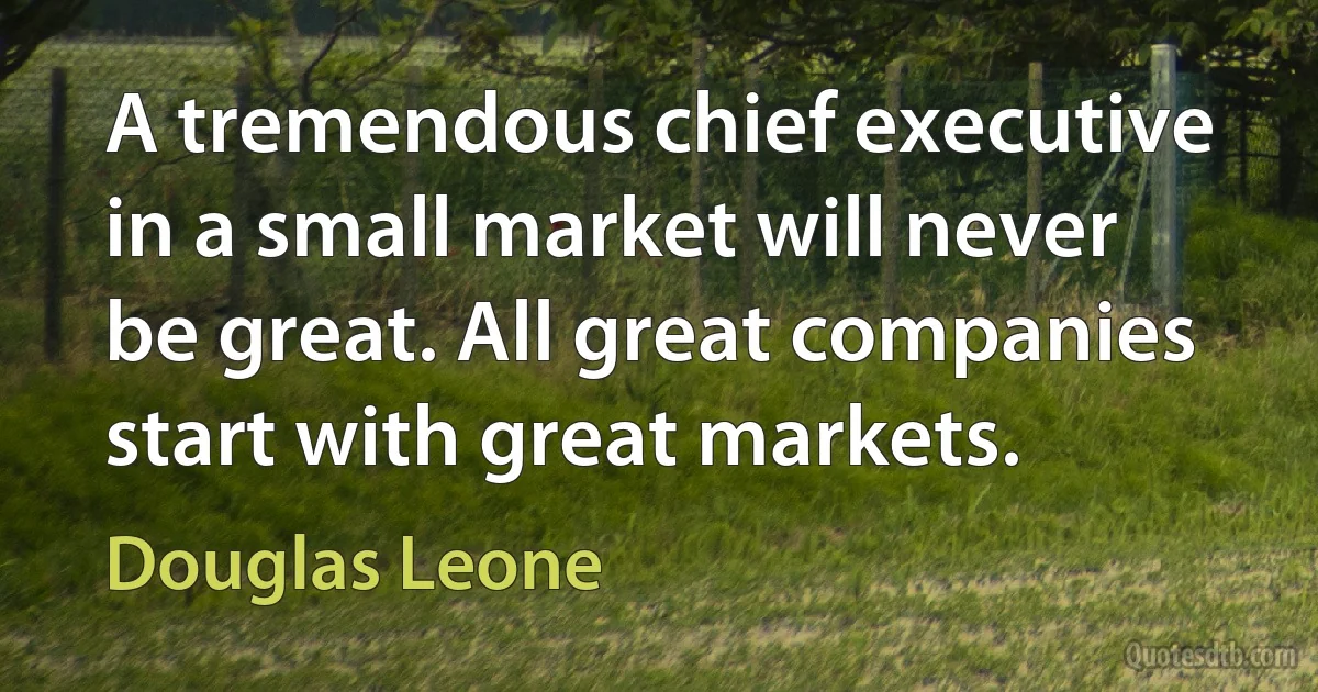 A tremendous chief executive in a small market will never be great. All great companies start with great markets. (Douglas Leone)