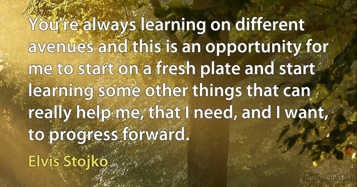 You're always learning on different avenues and this is an opportunity for me to start on a fresh plate and start learning some other things that can really help me, that I need, and I want, to progress forward. (Elvis Stojko)