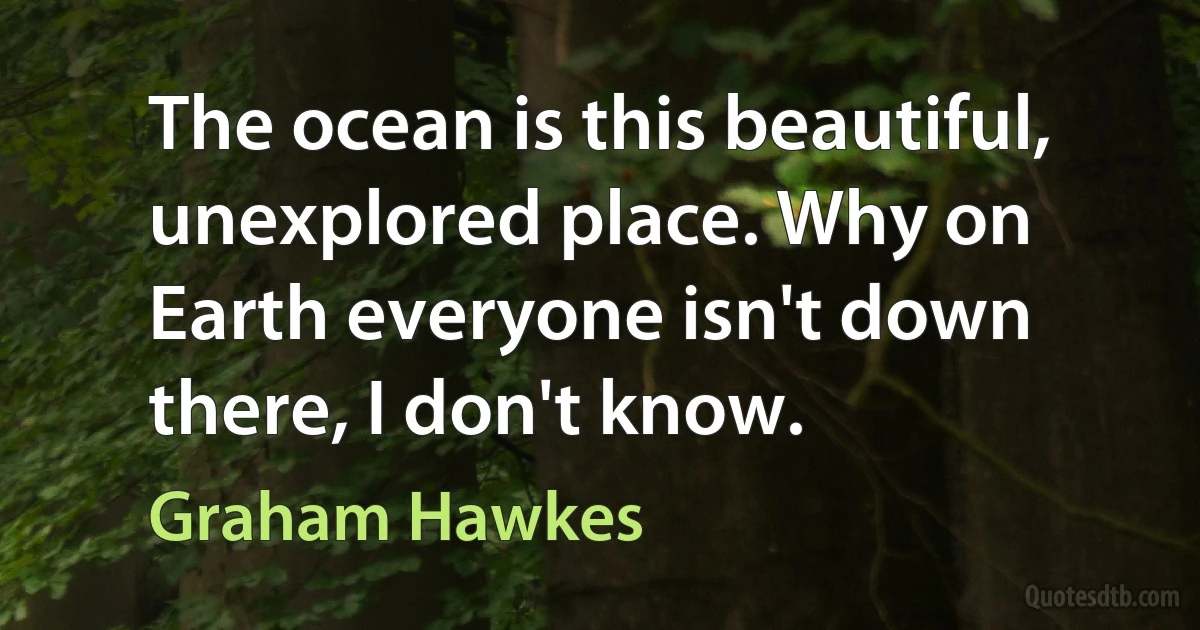 The ocean is this beautiful, unexplored place. Why on Earth everyone isn't down there, I don't know. (Graham Hawkes)