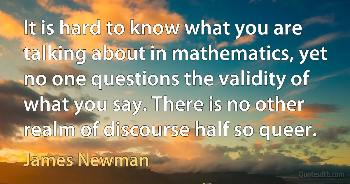 It is hard to know what you are talking about in mathematics, yet no one questions the validity of what you say. There is no other realm of discourse half so queer. (James Newman)