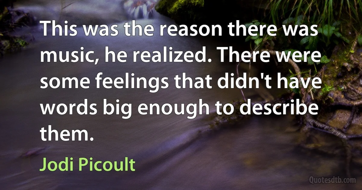 This was the reason there was music, he realized. There were some feelings that didn't have words big enough to describe them. (Jodi Picoult)