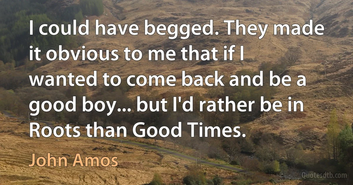 I could have begged. They made it obvious to me that if I wanted to come back and be a good boy... but I'd rather be in Roots than Good Times. (John Amos)