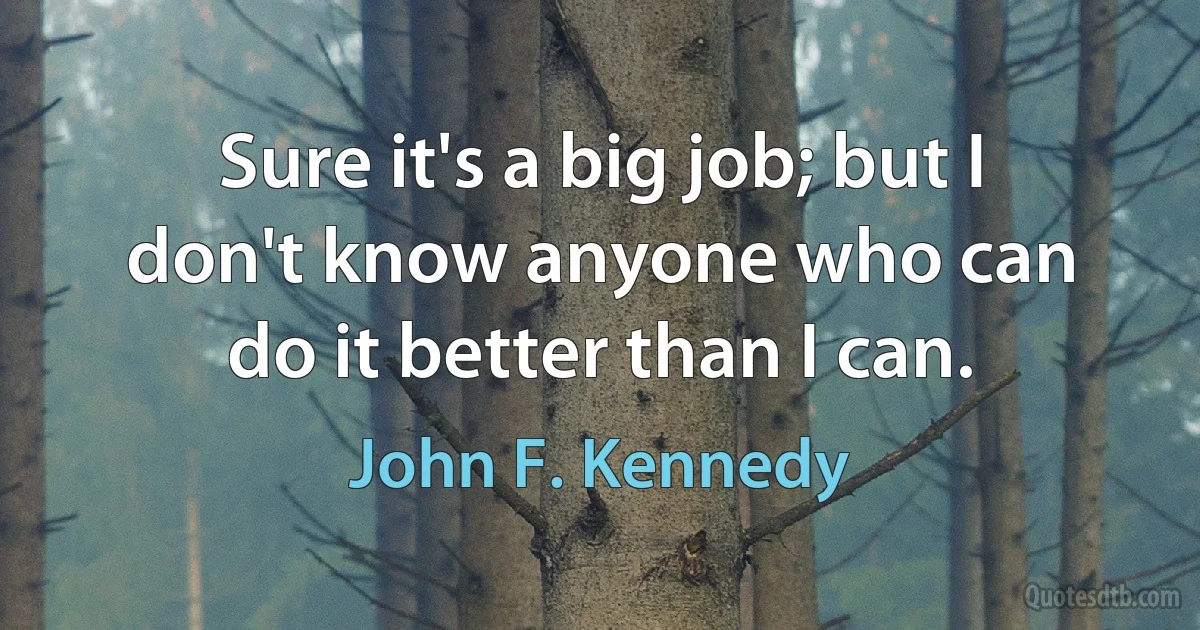 Sure it's a big job; but I don't know anyone who can do it better than I can. (John F. Kennedy)