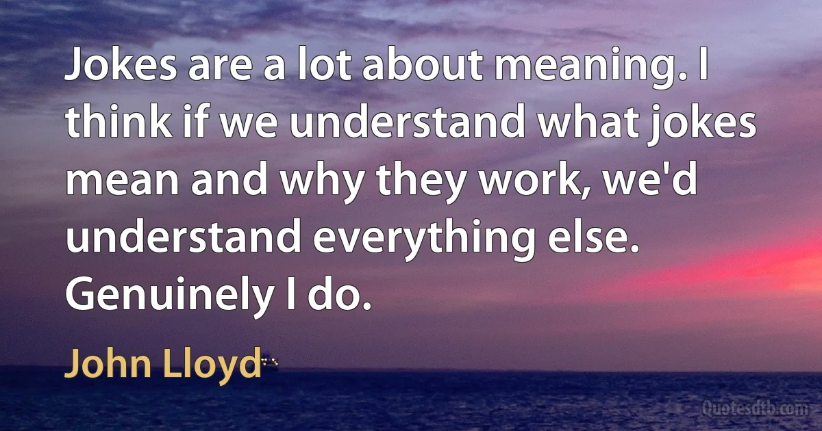 Jokes are a lot about meaning. I think if we understand what jokes mean and why they work, we'd understand everything else. Genuinely I do. (John Lloyd)