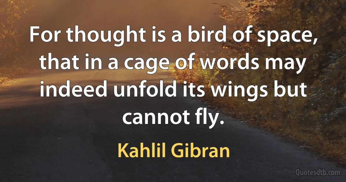 For thought is a bird of space, that in a cage of words may indeed unfold its wings but cannot fly. (Kahlil Gibran)