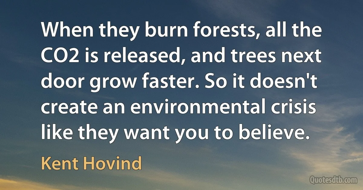 When they burn forests, all the CO2 is released, and trees next door grow faster. So it doesn't create an environmental crisis like they want you to believe. (Kent Hovind)