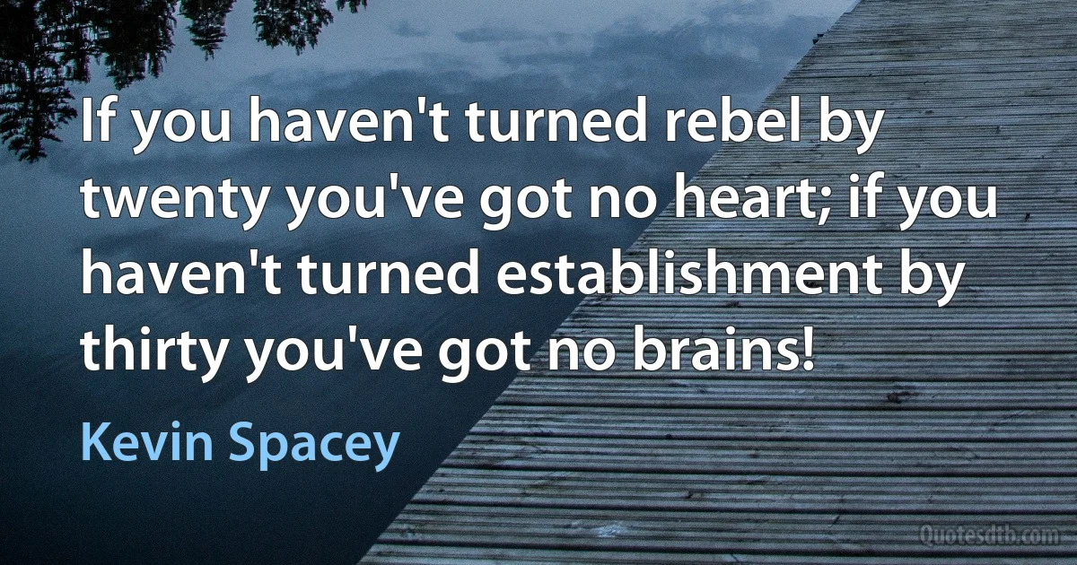 If you haven't turned rebel by twenty you've got no heart; if you haven't turned establishment by thirty you've got no brains! (Kevin Spacey)