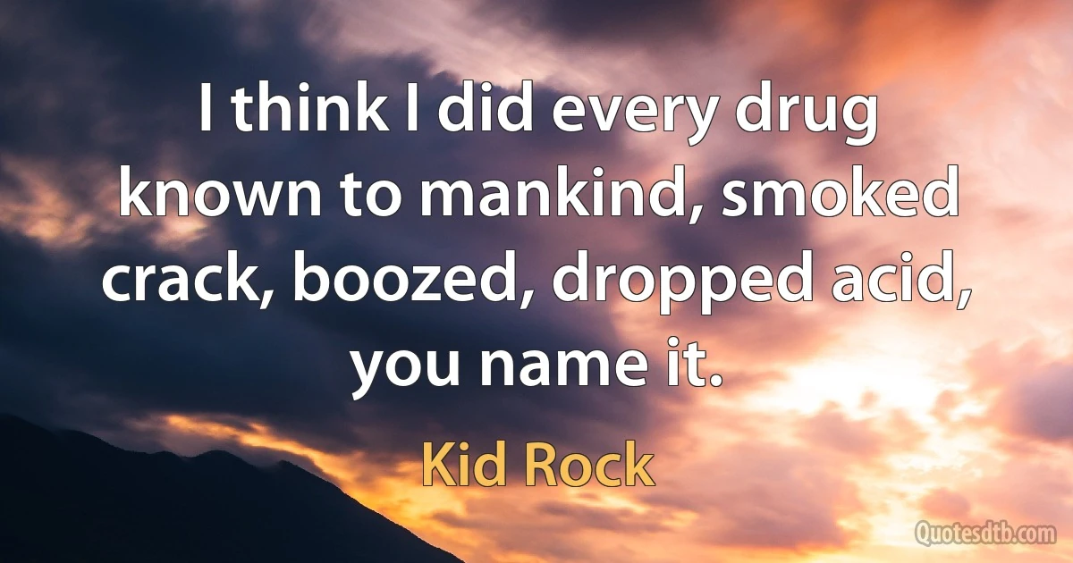 I think I did every drug known to mankind, smoked crack, boozed, dropped acid, you name it. (Kid Rock)