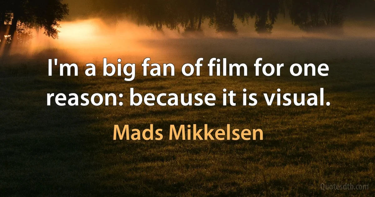 I'm a big fan of film for one reason: because it is visual. (Mads Mikkelsen)