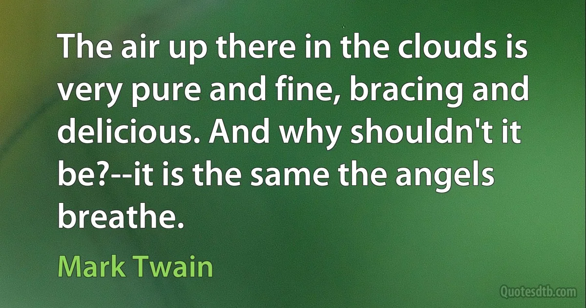 The air up there in the clouds is very pure and fine, bracing and delicious. And why shouldn't it be?--it is the same the angels breathe. (Mark Twain)