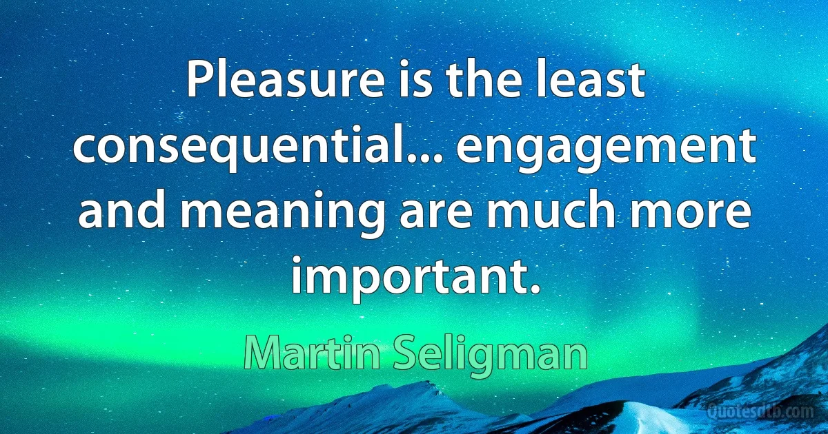 Pleasure is the least consequential... engagement and meaning are much more important. (Martin Seligman)