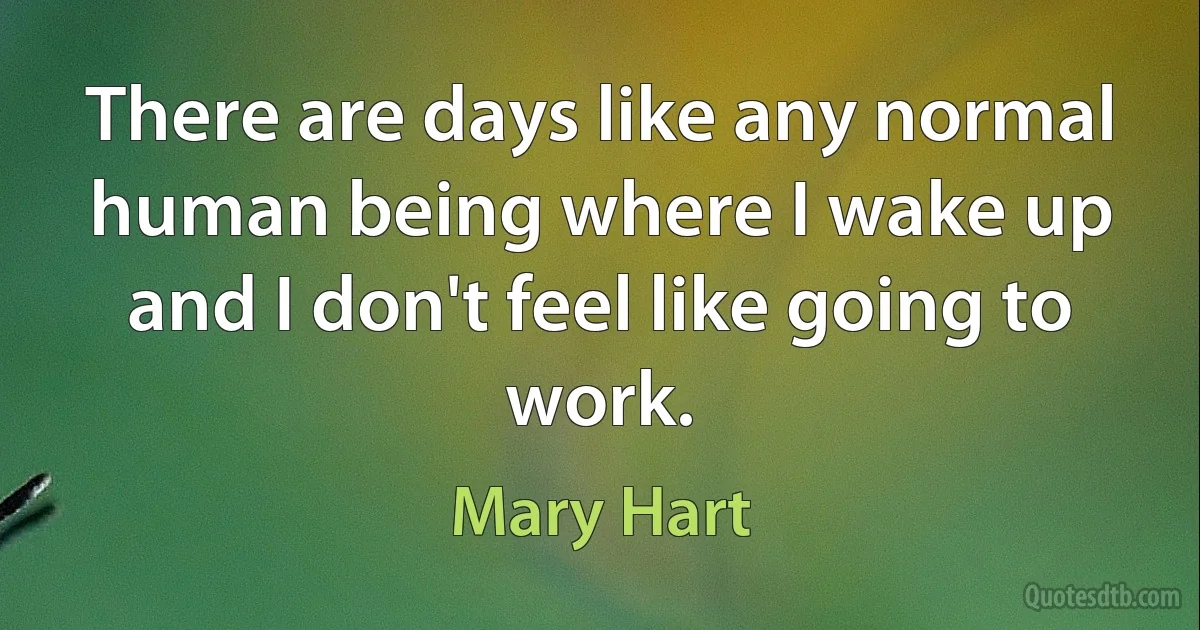 There are days like any normal human being where I wake up and I don't feel like going to work. (Mary Hart)