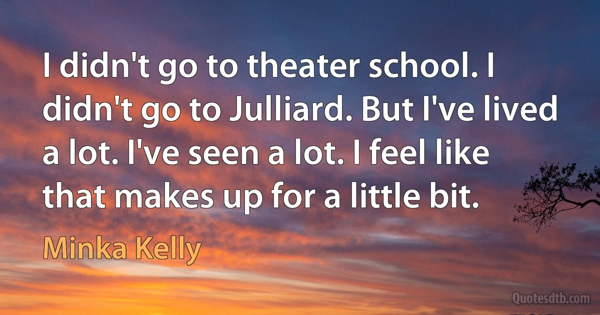 I didn't go to theater school. I didn't go to Julliard. But I've lived a lot. I've seen a lot. I feel like that makes up for a little bit. (Minka Kelly)