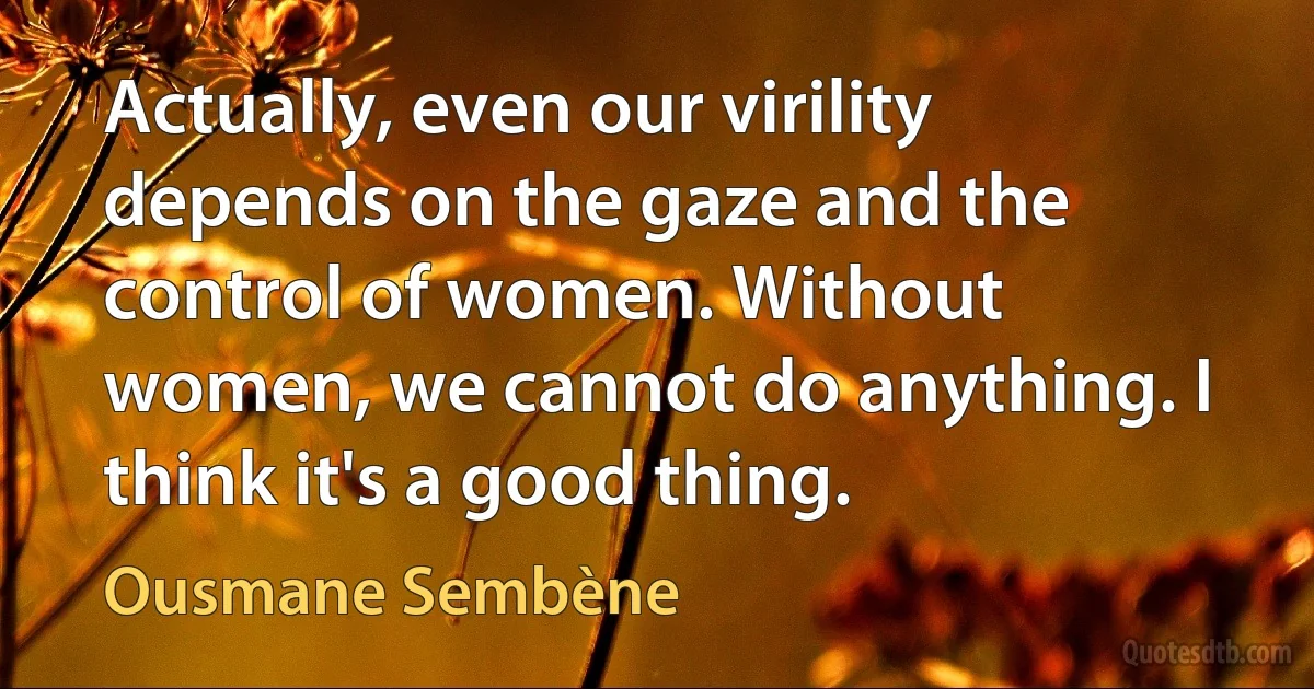 Actually, even our virility depends on the gaze and the control of women. Without women, we cannot do anything. I think it's a good thing. (Ousmane Sembène)