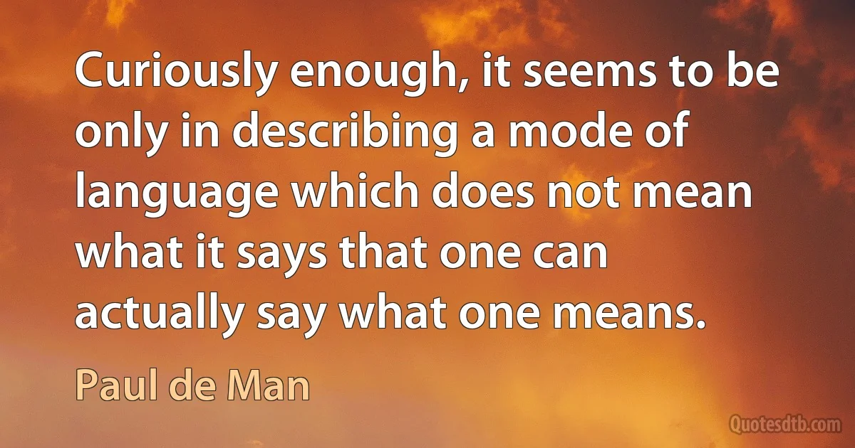 Curiously enough, it seems to be only in describing a mode of language which does not mean what it says that one can actually say what one means. (Paul de Man)