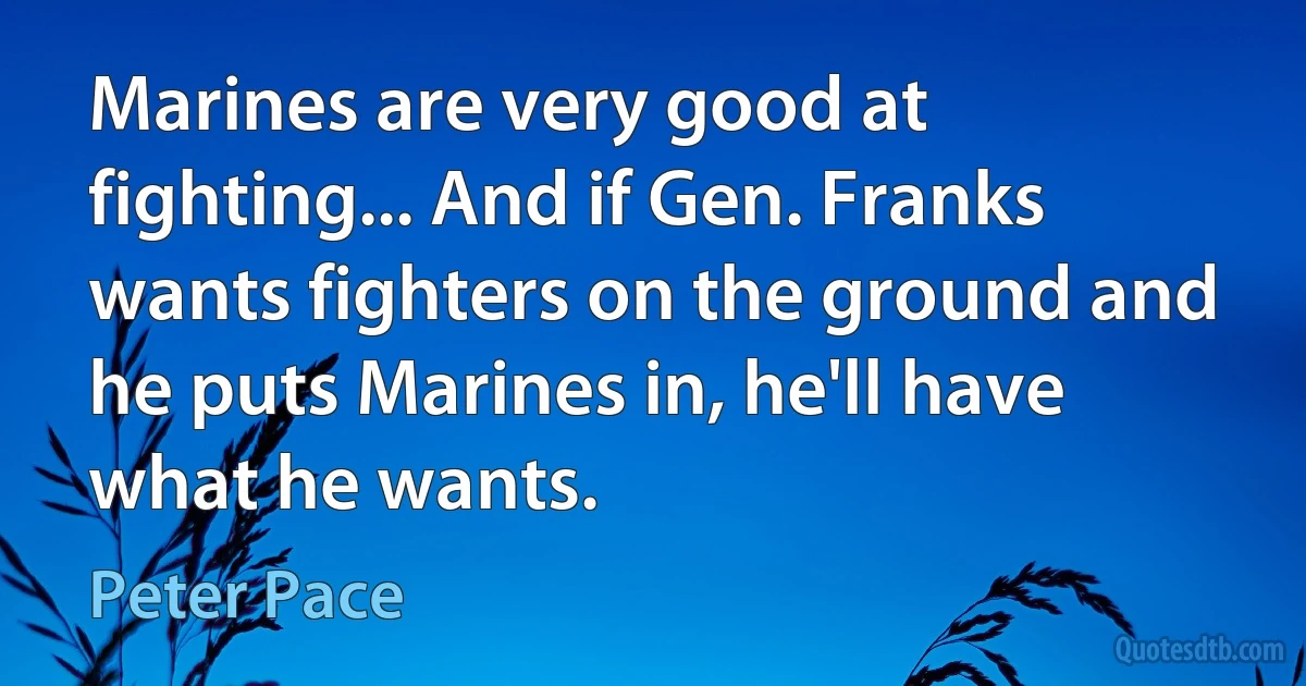 Marines are very good at fighting... And if Gen. Franks wants fighters on the ground and he puts Marines in, he'll have what he wants. (Peter Pace)