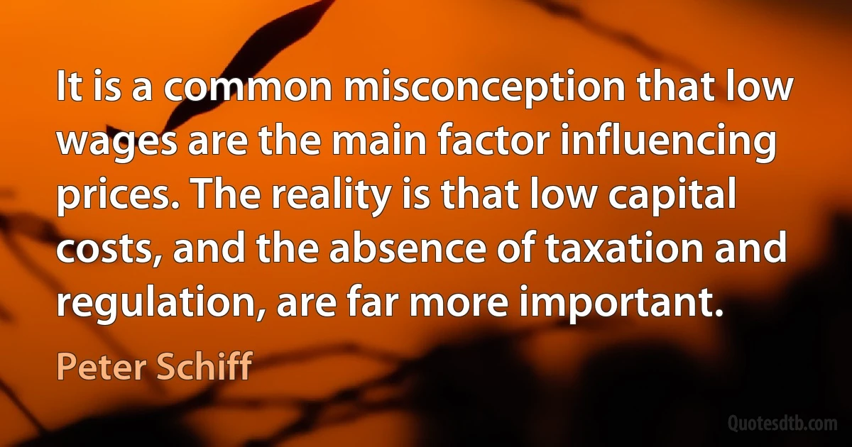 It is a common misconception that low wages are the main factor influencing prices. The reality is that low capital costs, and the absence of taxation and regulation, are far more important. (Peter Schiff)