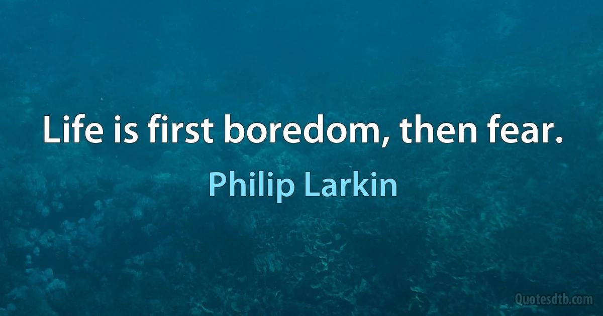 Life is first boredom, then fear. (Philip Larkin)