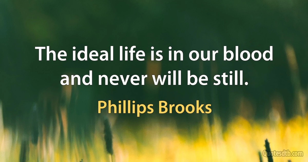 The ideal life is in our blood and never will be still. (Phillips Brooks)