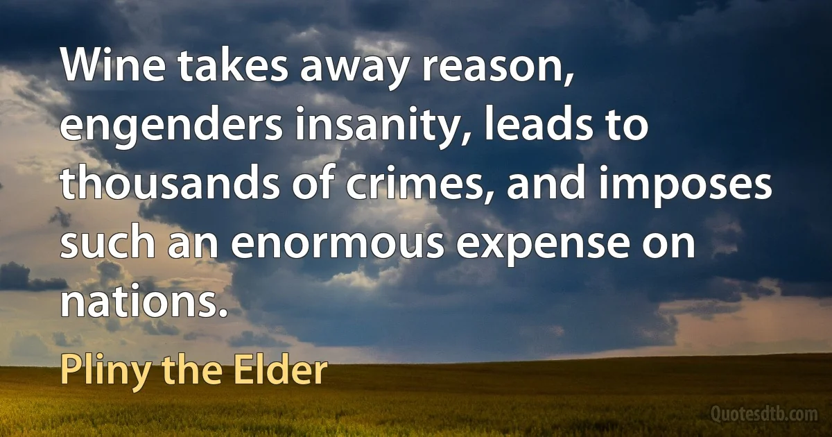 Wine takes away reason, engenders insanity, leads to thousands of crimes, and imposes such an enormous expense on nations. (Pliny the Elder)