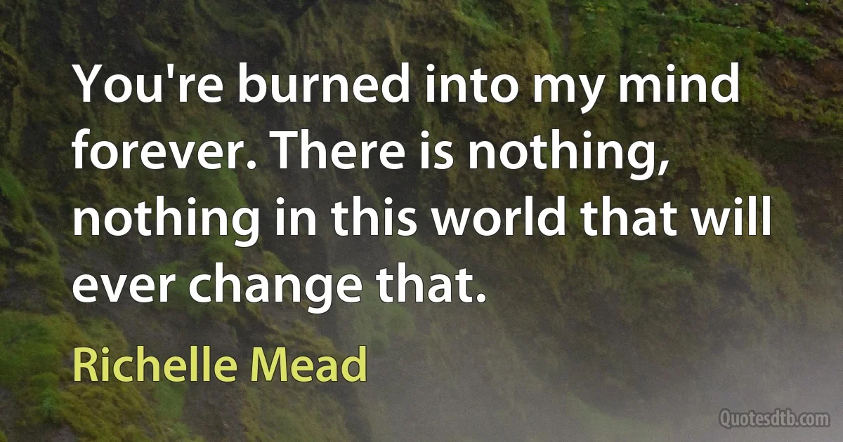 You're burned into my mind forever. There is nothing, nothing in this world that will ever change that. (Richelle Mead)