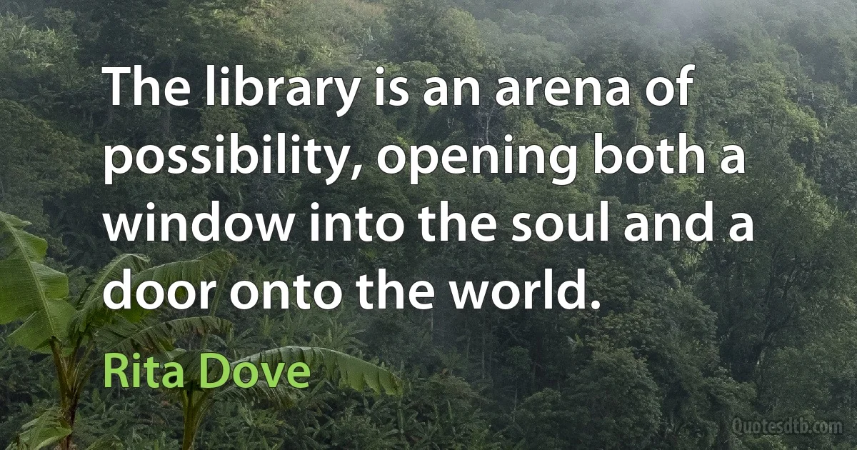 The library is an arena of possibility, opening both a window into the soul and a door onto the world. (Rita Dove)