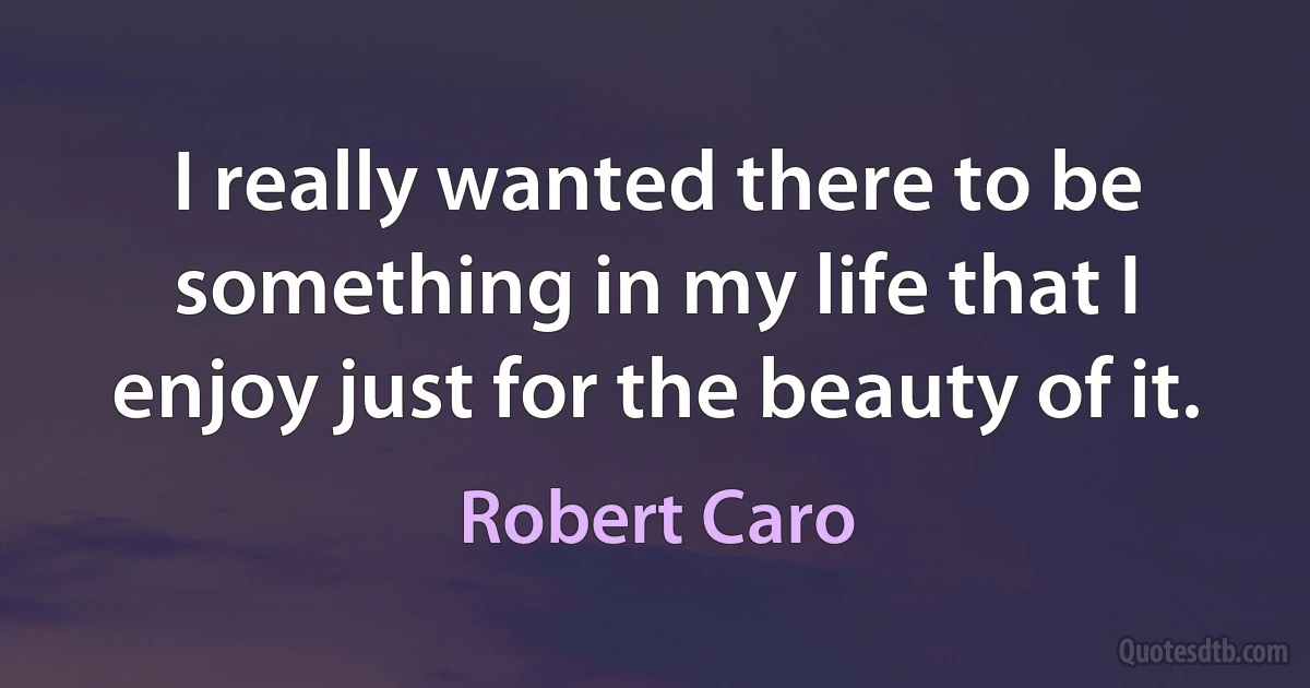 I really wanted there to be something in my life that I enjoy just for the beauty of it. (Robert Caro)