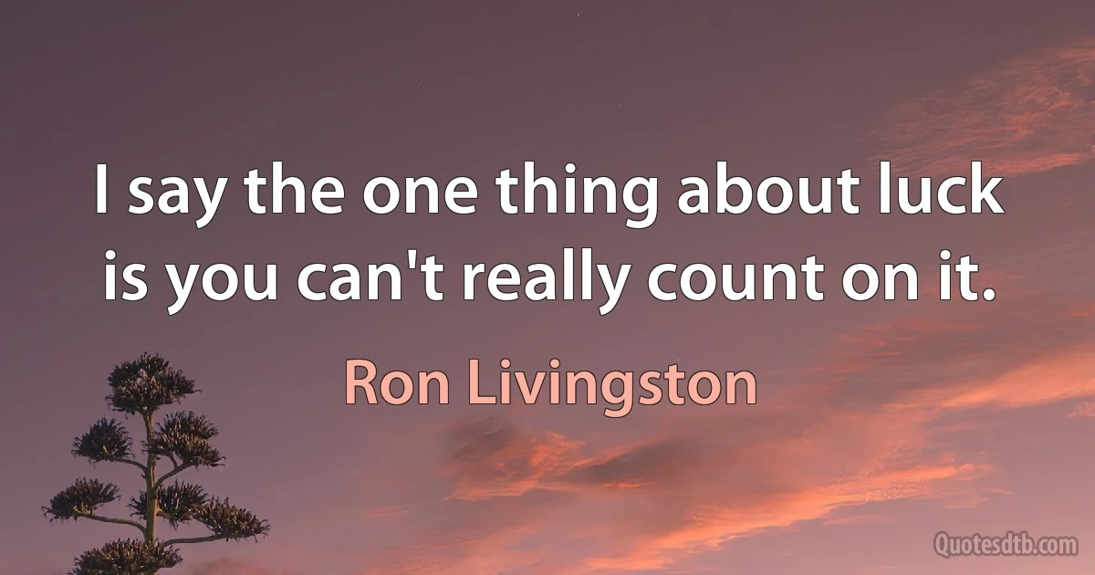 I say the one thing about luck is you can't really count on it. (Ron Livingston)