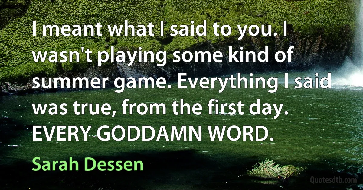 I meant what I said to you. I wasn't playing some kind of summer game. Everything I said was true, from the first day. EVERY GODDAMN WORD. (Sarah Dessen)