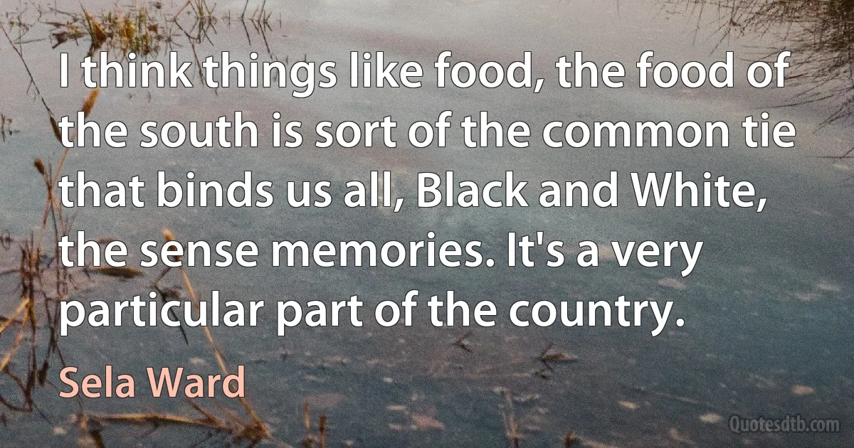 I think things like food, the food of the south is sort of the common tie that binds us all, Black and White, the sense memories. It's a very particular part of the country. (Sela Ward)