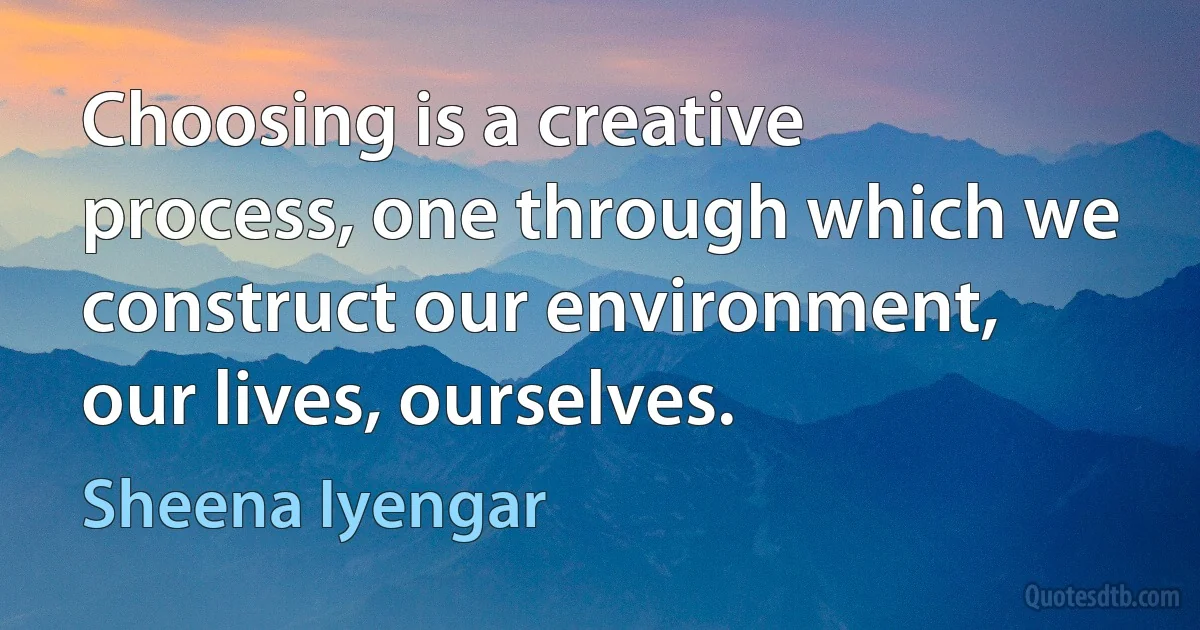 Choosing is a creative process, one through which we construct our environment, our lives, ourselves. (Sheena Iyengar)