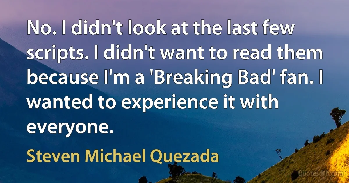 No. I didn't look at the last few scripts. I didn't want to read them because I'm a 'Breaking Bad' fan. I wanted to experience it with everyone. (Steven Michael Quezada)