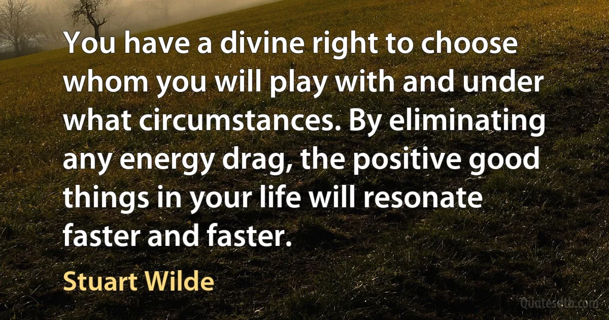 You have a divine right to choose whom you will play with and under what circumstances. By eliminating any energy drag, the positive good things in your life will resonate faster and faster. (Stuart Wilde)