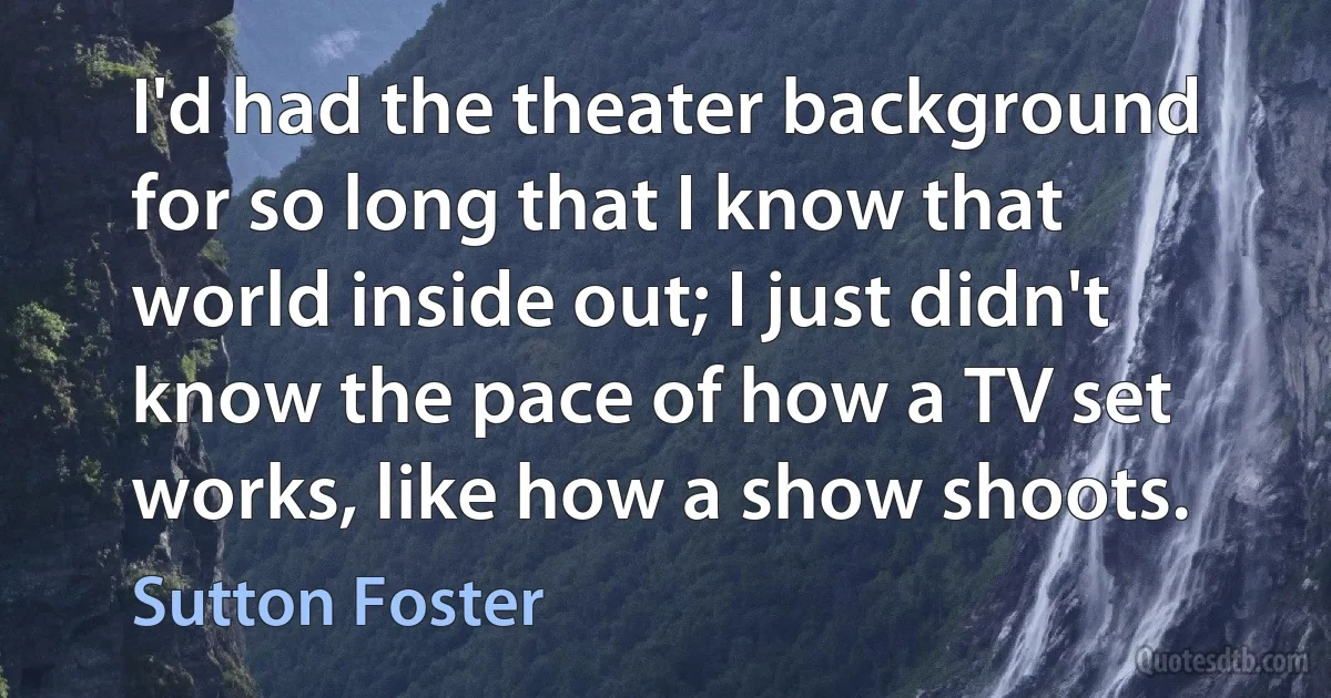 I'd had the theater background for so long that I know that world inside out; I just didn't know the pace of how a TV set works, like how a show shoots. (Sutton Foster)