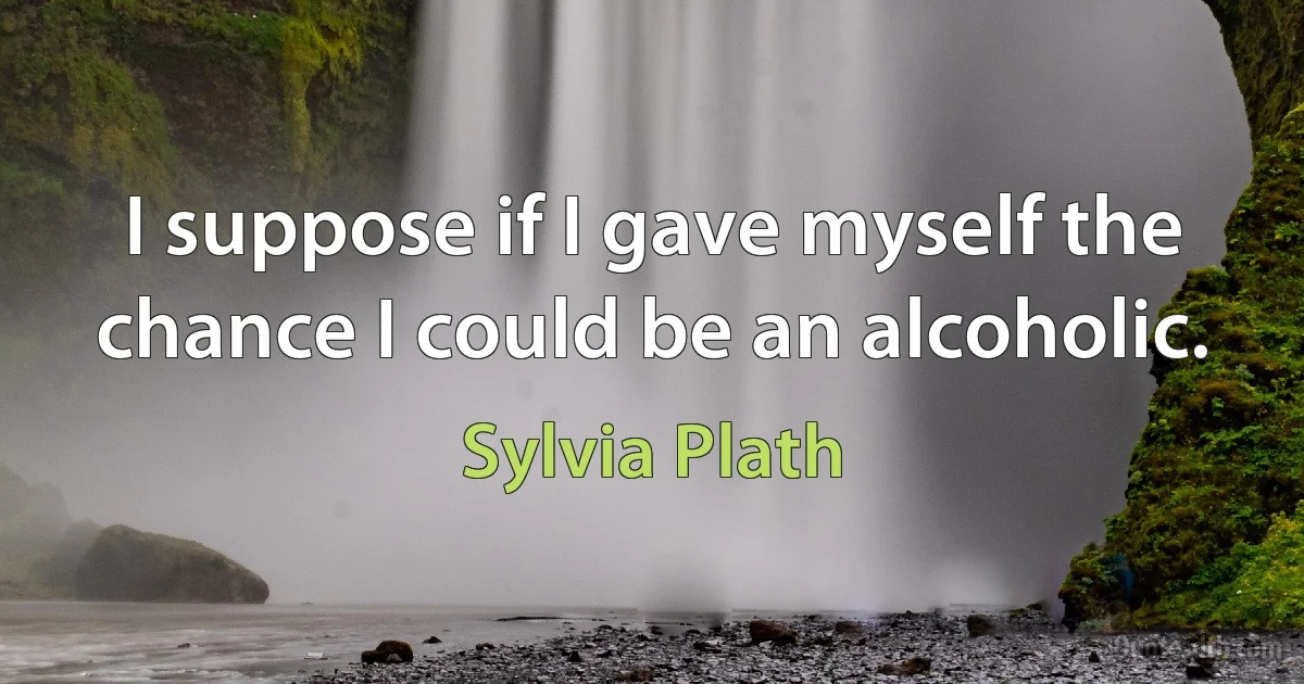 I suppose if I gave myself the chance I could be an alcoholic. (Sylvia Plath)