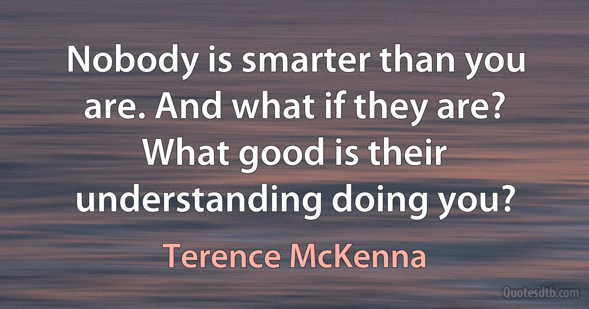 Nobody is smarter than you are. And what if they are? What good is their understanding doing you? (Terence McKenna)