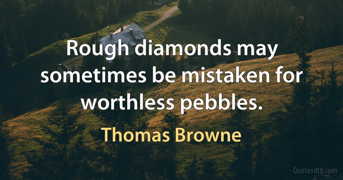 Rough diamonds may sometimes be mistaken for worthless pebbles. (Thomas Browne)