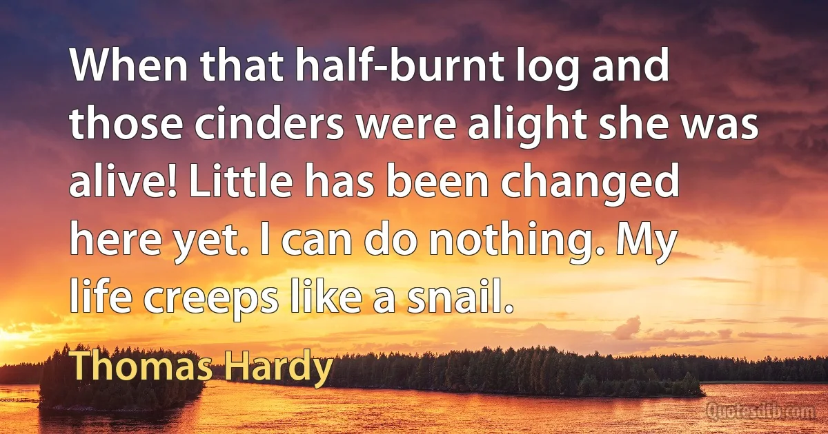 When that half-burnt log and those cinders were alight she was alive! Little has been changed here yet. I can do nothing. My life creeps like a snail. (Thomas Hardy)